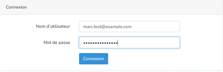 Formulaire de connexion rempli automatiquement par Bitwarden : identifiant et mot de passe complétés après un clic